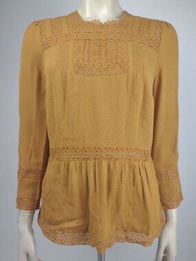 NWT Point Sur J. Crew golden yellow lacy peplum blouse shirt womens size 6
